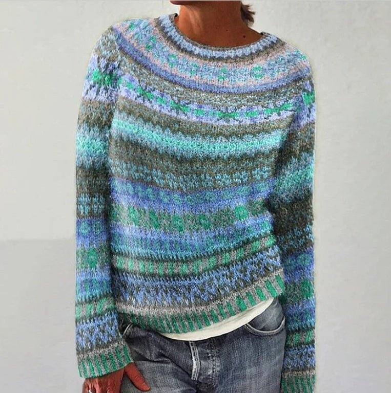 Printed Round Neck Sweater Thick Needle Fabric - fizzle