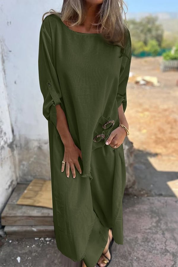 Loose Irregular Long Suit With Metal Button Design Round Neck Long-sleeved Top And Straight Trousers Fashion Wide-leg Pants Women's Clothing - fizzle