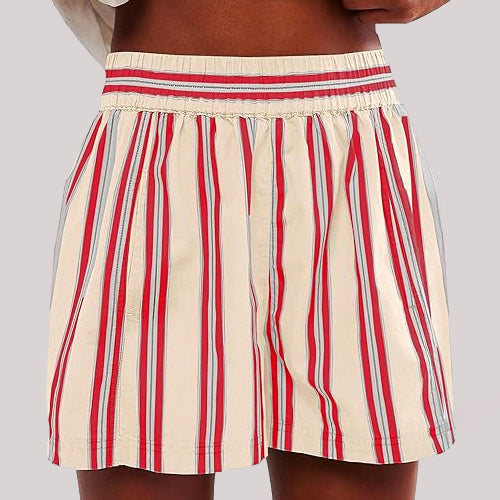 Y2K Stripe Print Shorts Summer Fashion Elastic Beach Pants With Pockets Womens Clothing - fizzle