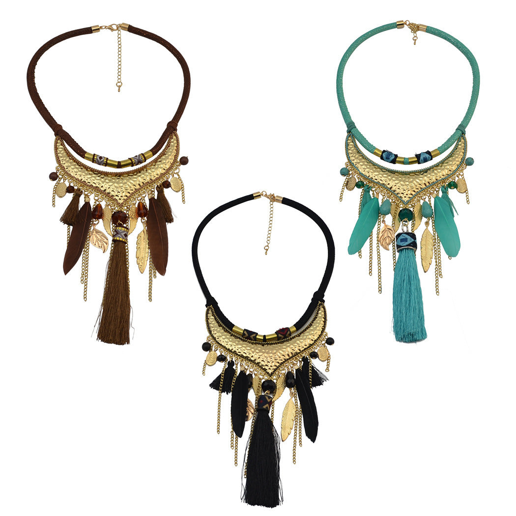 Original jewelry feather leaf tassel necklace - fizzle