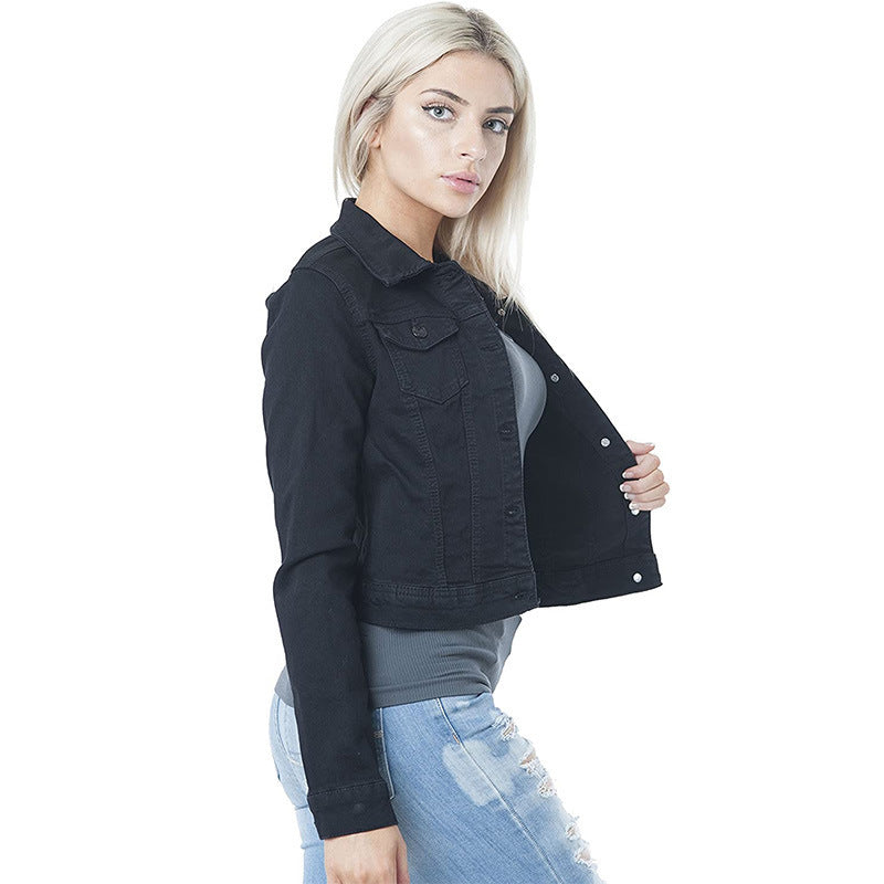 Ladies Casual Solid Color Denim Jacket Women's Clothing - fizzle
