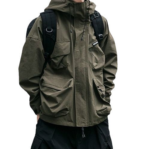 Hooded Jacket Men's Loose Three-dimensional Pocket Functional Windproof Jacket Casual Clothing - fizzle