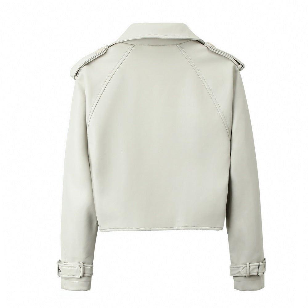 Women's Solid Color Casual Loose Fit Leather Jacket - fizzle