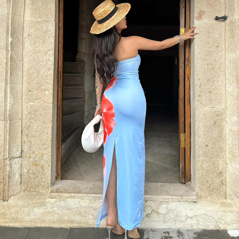 Slim Slit Tube Long Dress Summer Sexy Pint Party Beach Dresses - fizzle