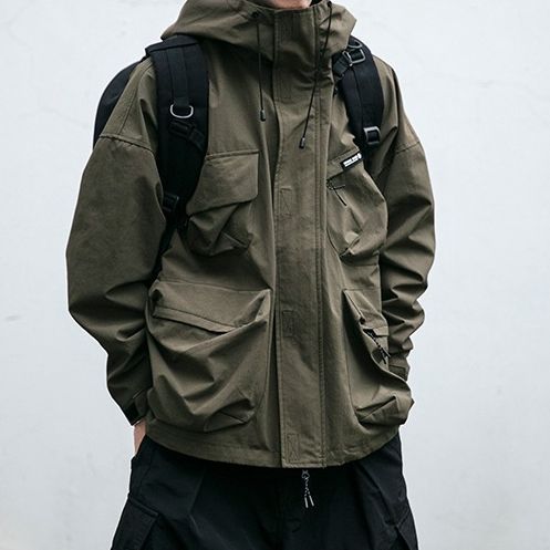 Hooded Jacket Men's Loose Three-dimensional Pocket Functional Windproof Jacket Casual Clothing - fizzle