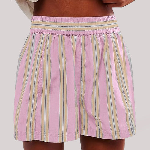 Y2K Stripe Print Shorts Summer Fashion Elastic Beach Pants With Pockets Womens Clothing - fizzle