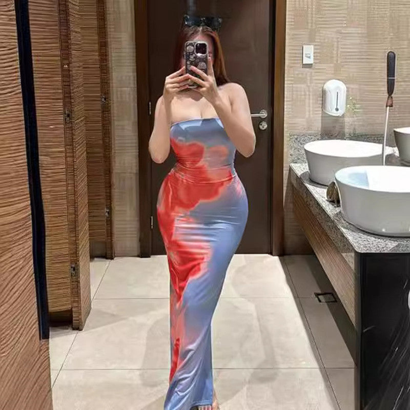 Slim Slit Tube Long Dress Summer Sexy Pint Party Beach Dresses - fizzle