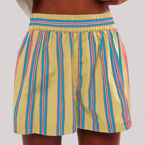 Y2K Stripe Print Shorts Summer Fashion Elastic Beach Pants With Pockets Womens Clothing - fizzle