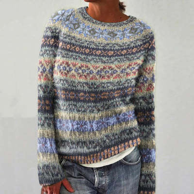 Printed Round Neck Sweater Thick Needle Fabric - fizzle