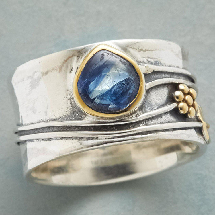 Aquamarine Ring Water Drop Two-tone Alloy - fizzle