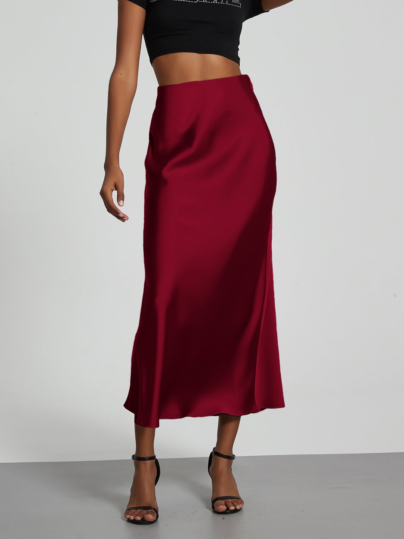 European And American Style Elegant Texture Satin Slimming Straight Mid-length Skirt - fizzle