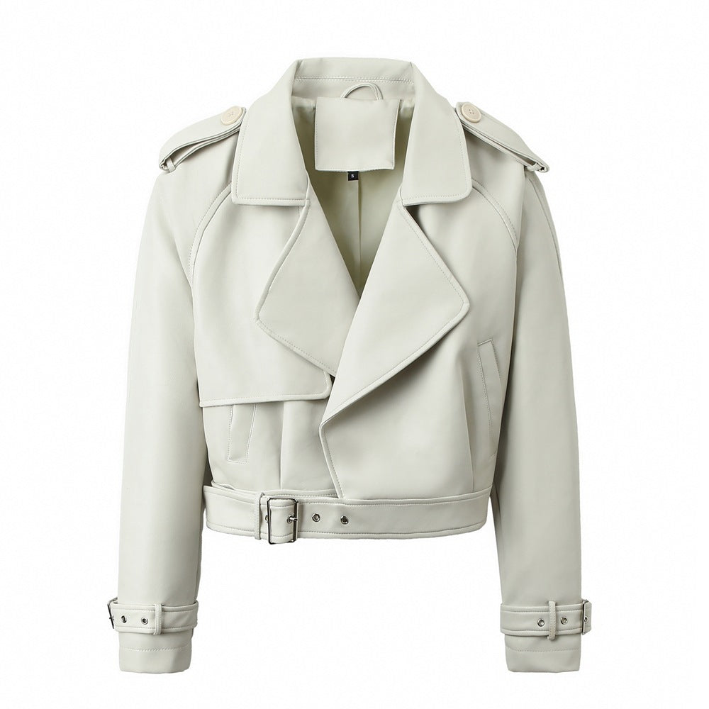 Women's Solid Color Casual Loose Fit Leather Jacket - fizzle