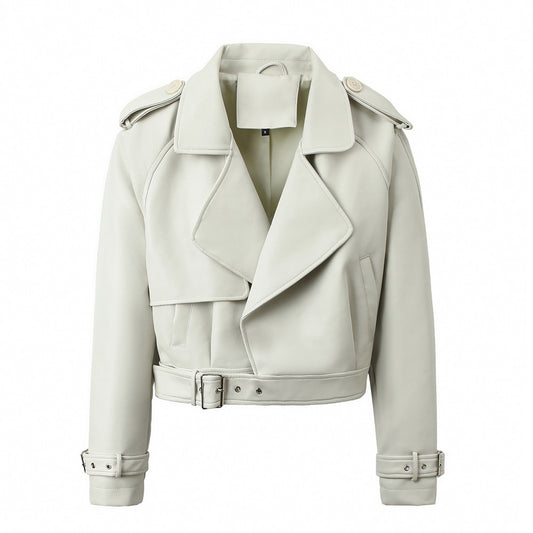 Women's Solid Color Casual Loose Fit Leather Jacket - fizzle