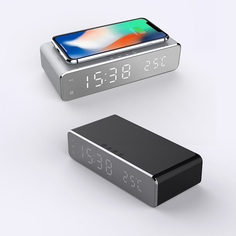 LED Electric Alarm Clock With Wireless Charger Desktop Digital Despertador Thermometer Clock HD Mirror Clock Watch Table Decor - fizzle