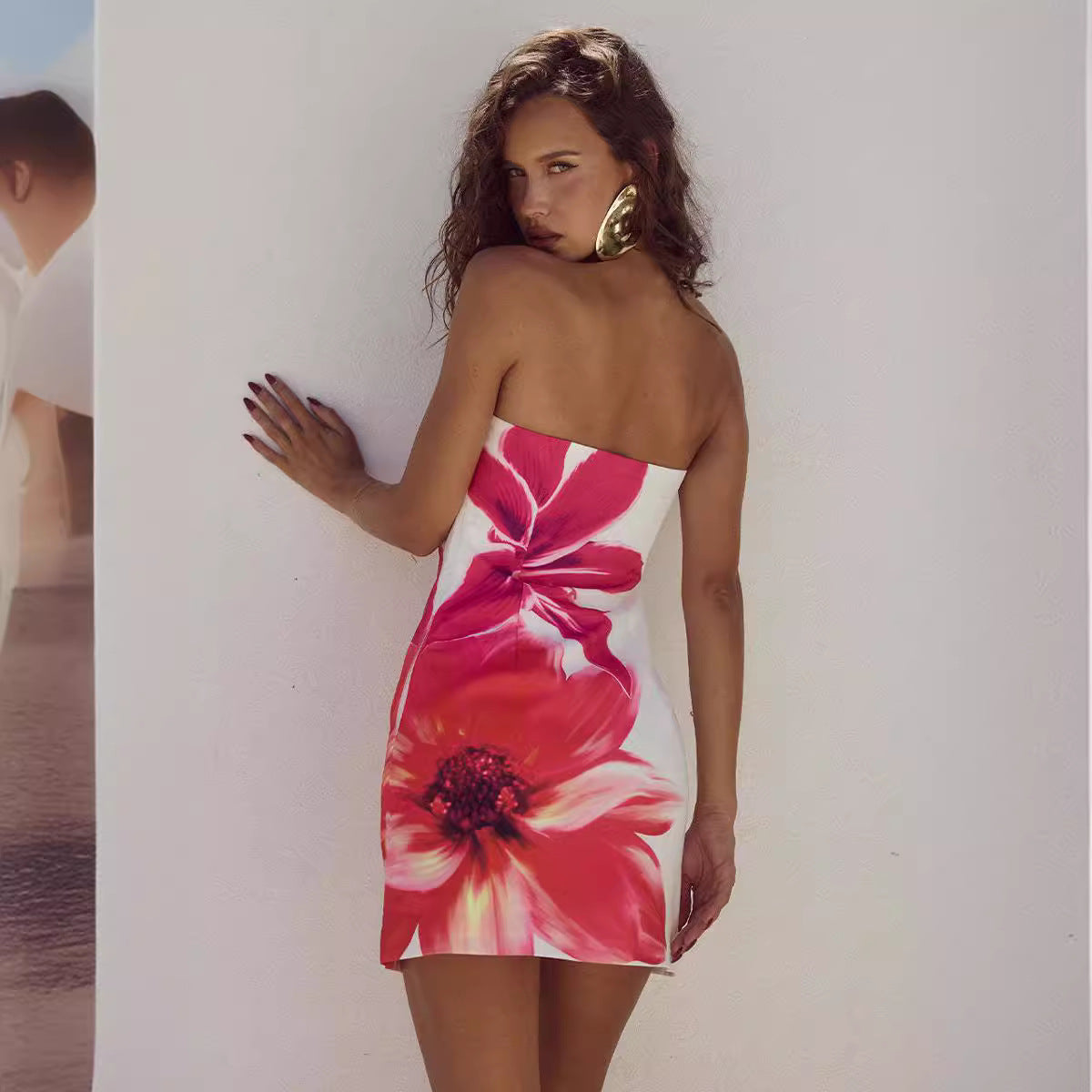 Women's Tube Top Flower Print Slim Sheath Short Dress - fizzle