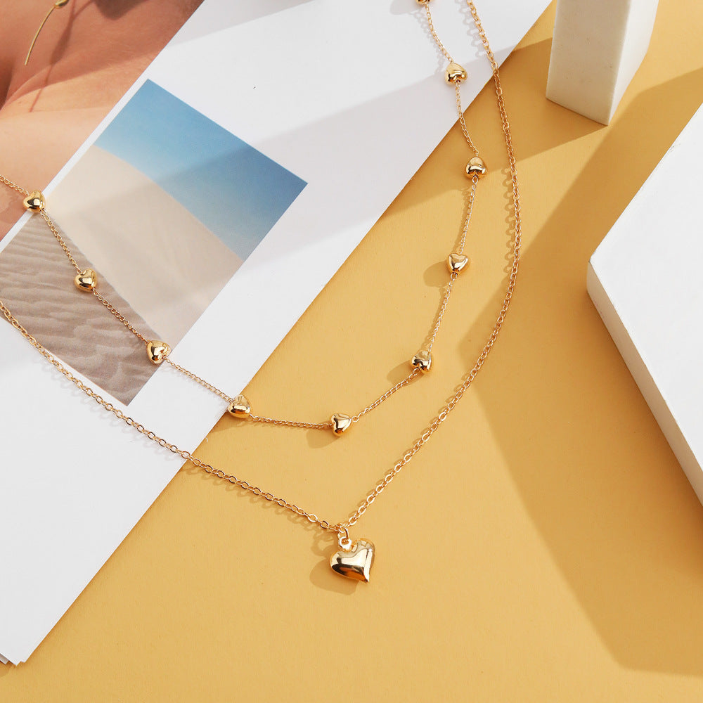 Double-layer Heart Pendant Fine Chain Neckllace Jewelry Accessories - fizzle