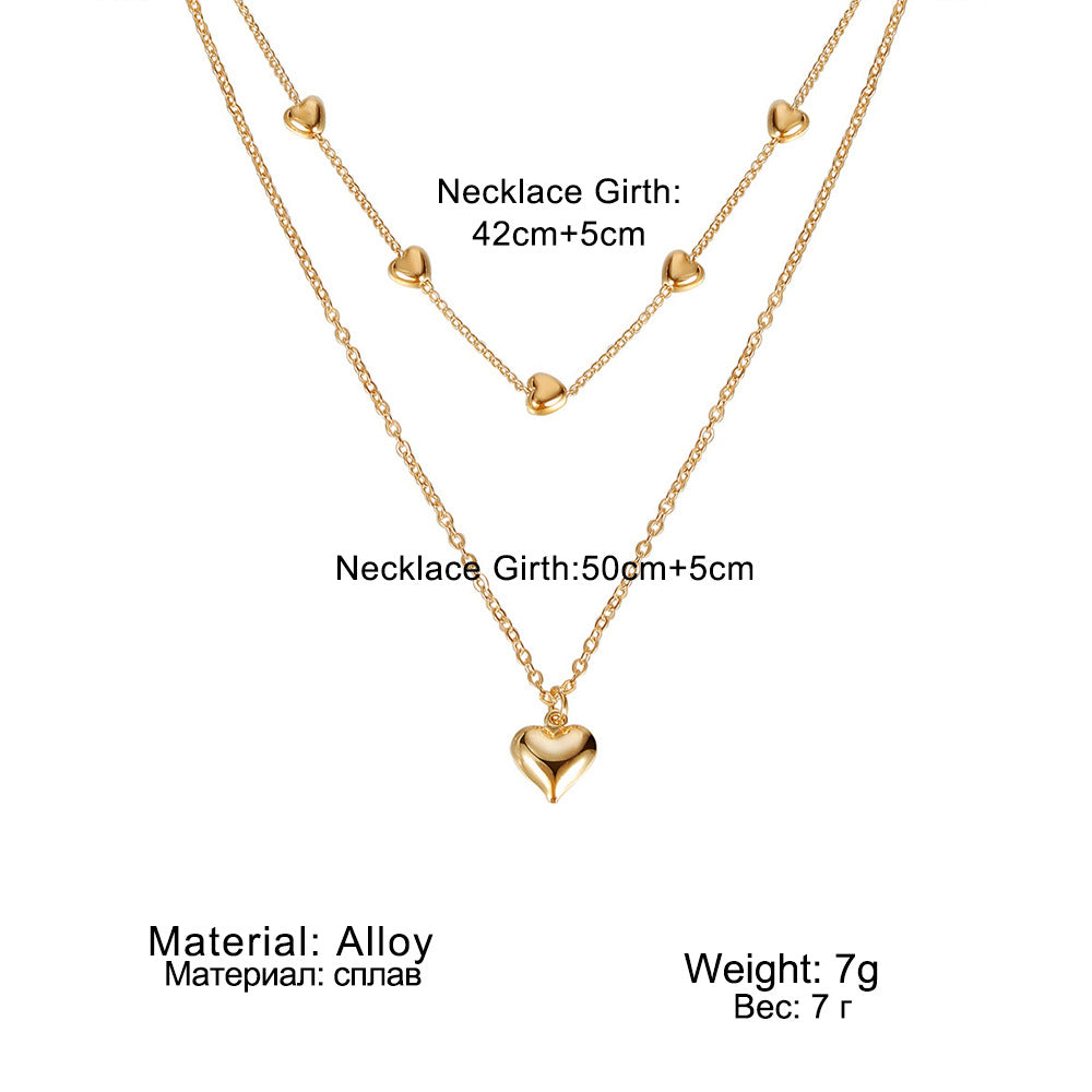 Double-layer Heart Pendant Fine Chain Neckllace Jewelry Accessories - fizzle