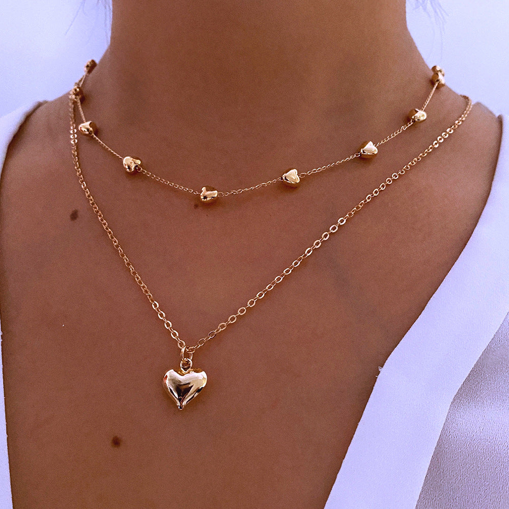Double-layer Heart Pendant Fine Chain Neckllace Jewelry Accessories - fizzle