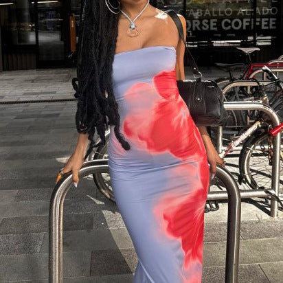 Slim Slit Tube Long Dress Summer Sexy Pint Party Beach Dresses - fizzle