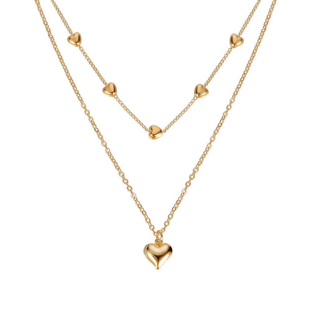 Double-layer Heart Pendant Fine Chain Neckllace Jewelry Accessories - fizzle