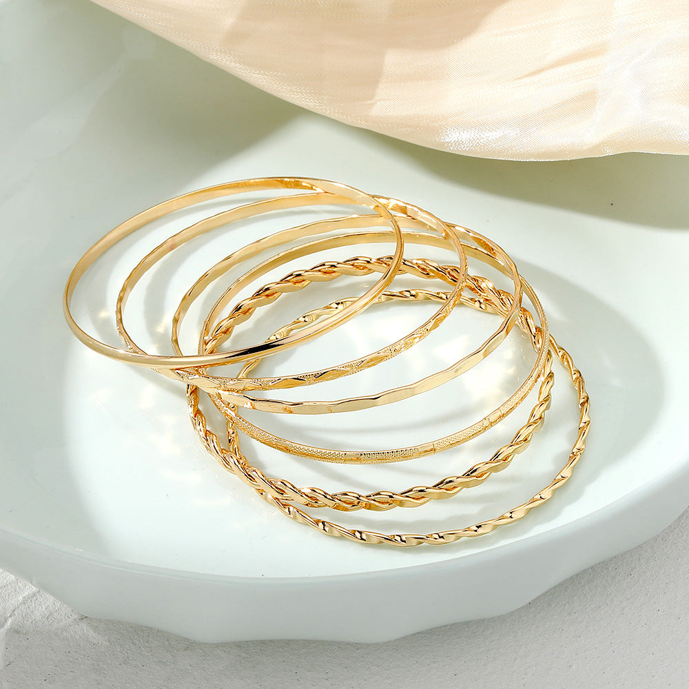 Bohemian Metal Chain Bracelet Set For Women Geometric Gold Color Thick Link Chain Open Bangle Female Fashion Jewelry - fizzle