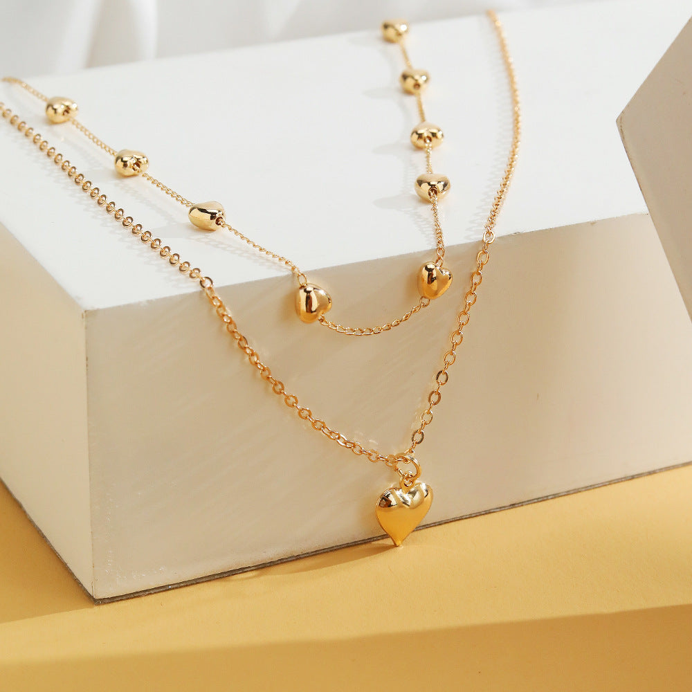 Double-layer Heart Pendant Fine Chain Neckllace Jewelry Accessories - fizzle