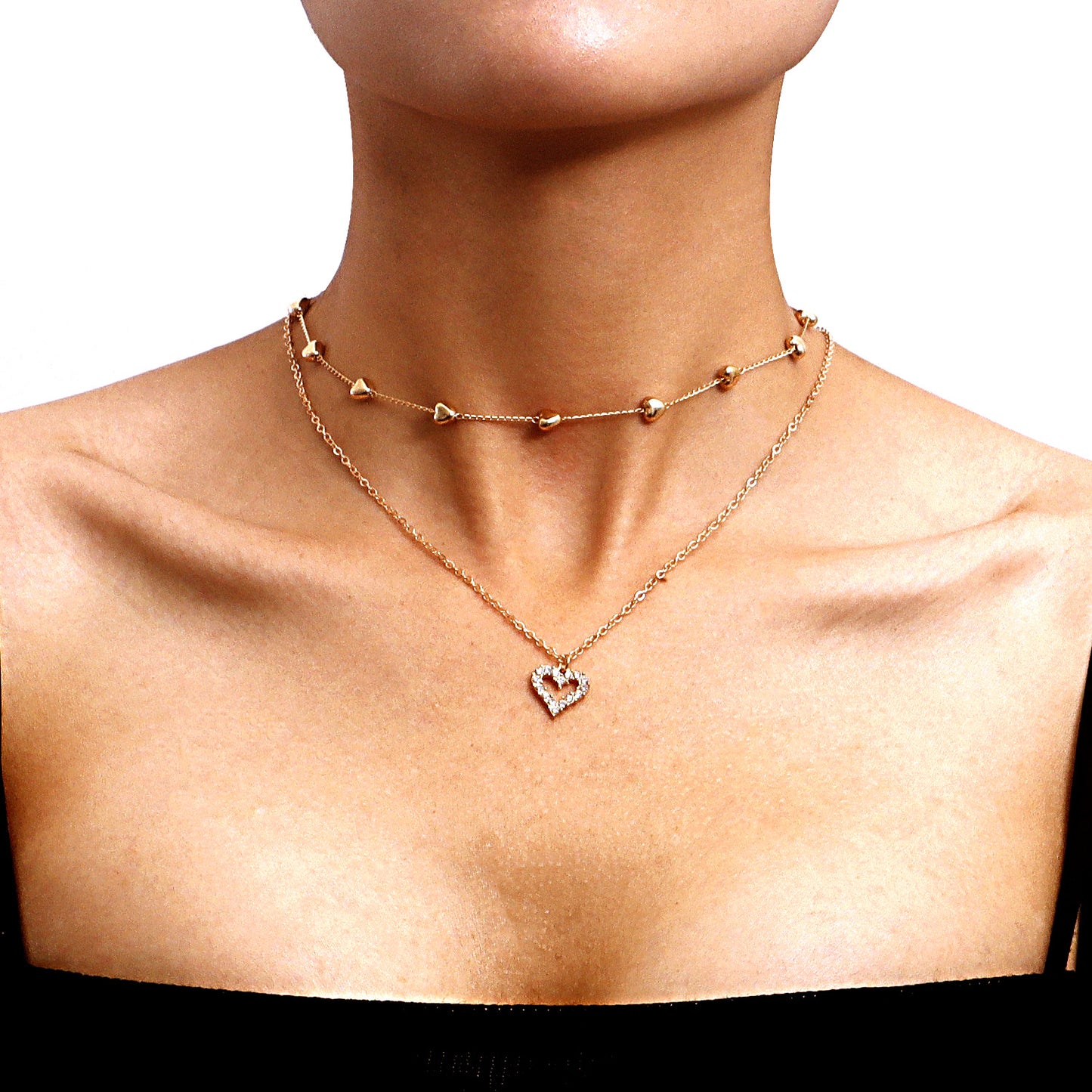 Double-layer Heart Pendant Fine Chain Neckllace Jewelry Accessories - fizzle