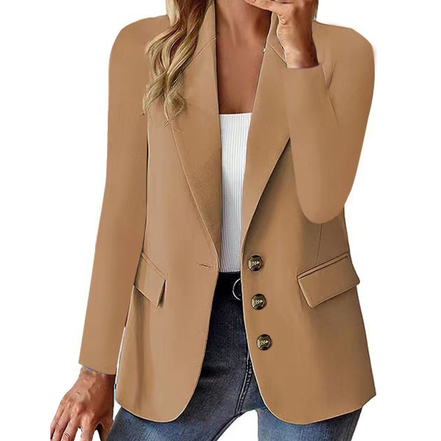 Fashion Casual Women Blazer Long-sleeved Solid Color Casual Cardigan Small Suit Jacket For Women - fizzle