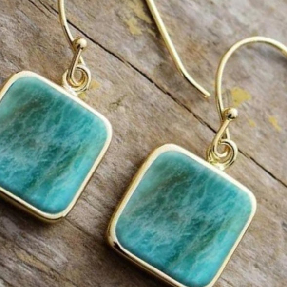 Amazonite Titanium Steel Square Eardrops Earrings - fizzle