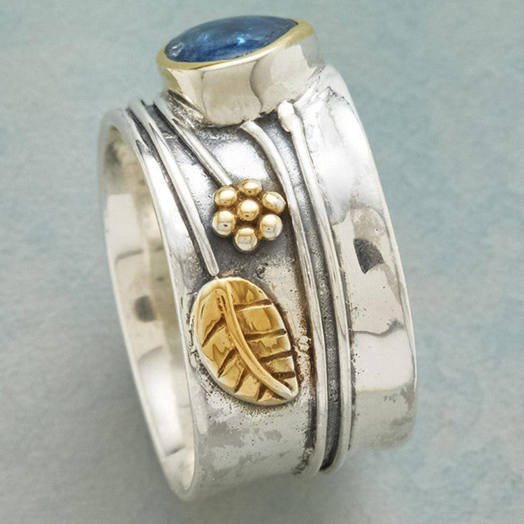 Aquamarine Ring Water Drop Two-tone Alloy - fizzle