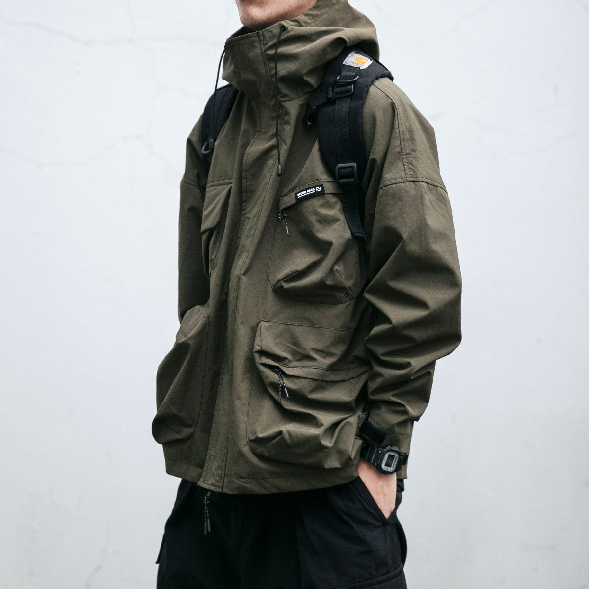 Hooded Jacket Men's Loose Three-dimensional Pocket Functional Windproof Jacket Casual Clothing - fizzle