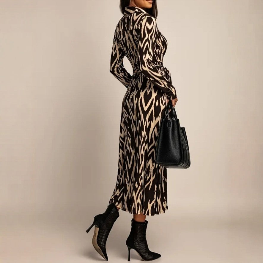 Womens Leopard-print Long-sleeve Dress With Tie-detail - fizzle
