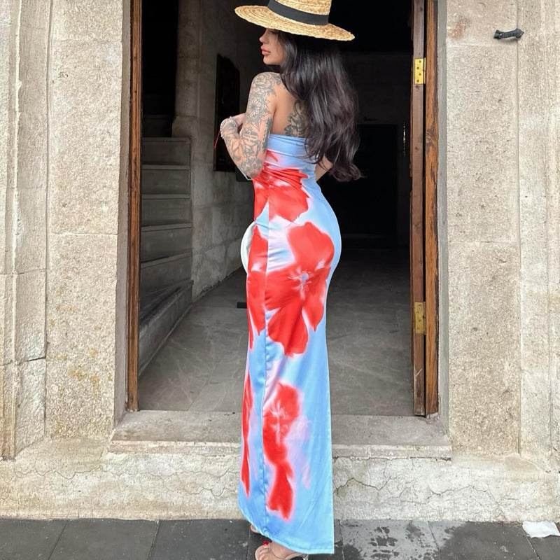 Slim Slit Tube Long Dress Summer Sexy Pint Party Beach Dresses - fizzle