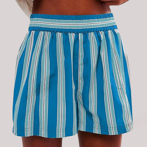 Y2K Stripe Print Shorts Summer Fashion Elastic Beach Pants With Pockets Womens Clothing - fizzle
