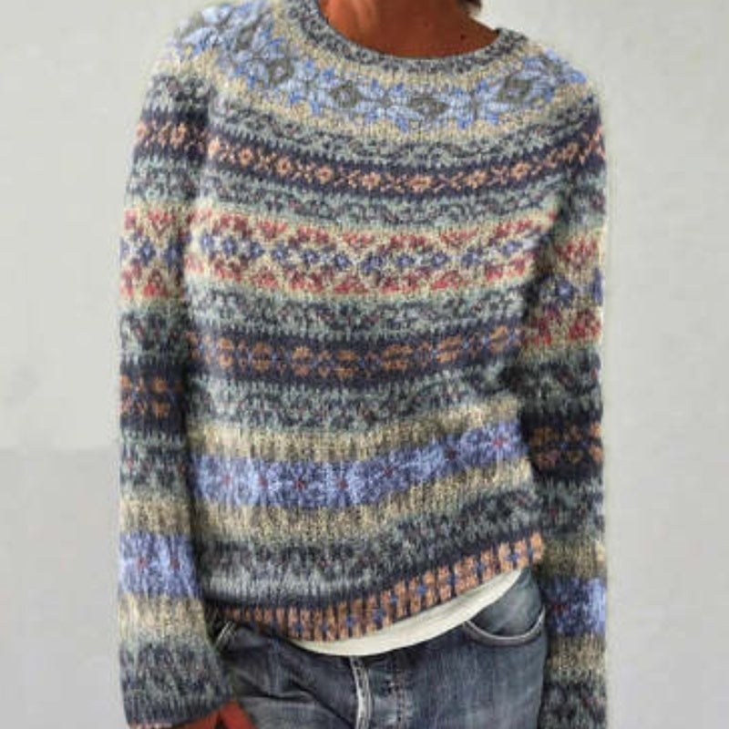 Printed Round Neck Sweater Thick Needle Fabric - fizzle