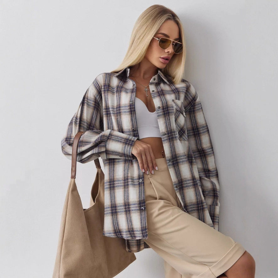 European And American Plaid Tup Cardigan - fizzle