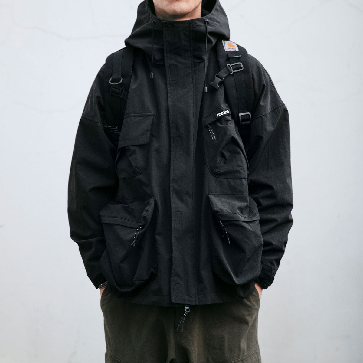 Hooded Jacket Men's Loose Three-dimensional Pocket Functional Windproof Jacket Casual Clothing - fizzle