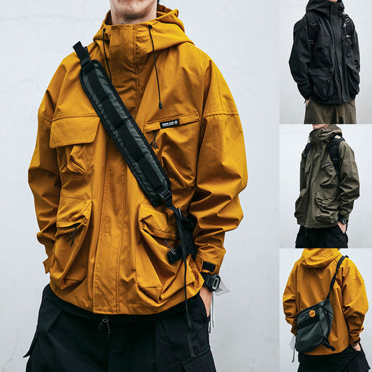Hooded Jacket Men's Loose Three-dimensional Pocket Functional Windproof Jacket Casual Clothing - fizzle