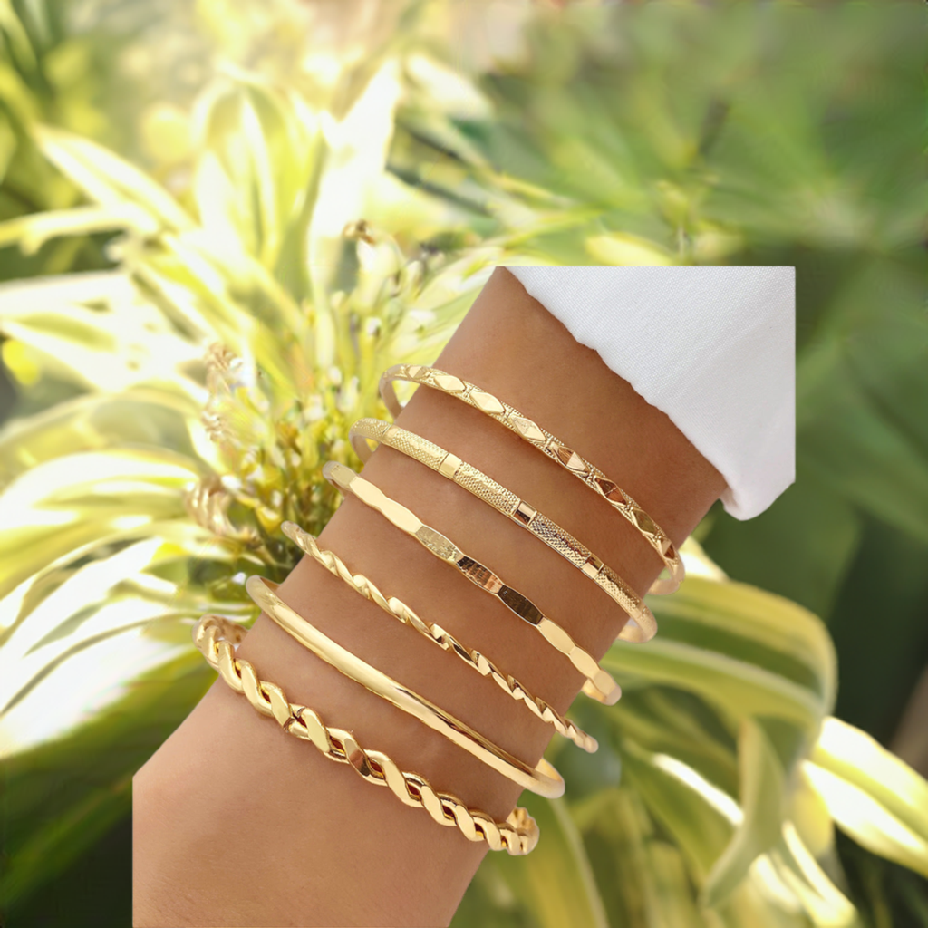Bohemian Metal Chain Bracelet Set For Women Geometric Gold Color Thick Link Chain Open Bangle Female Fashion Jewelry - fizzle
