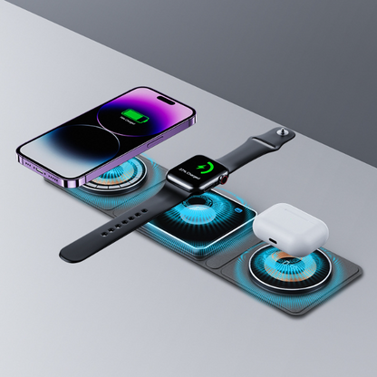 3 IN 1 Magnetic Folding Wireless Charger Station For IPhone Transparent Fast Charging For IWatch And Airpods - fizzle