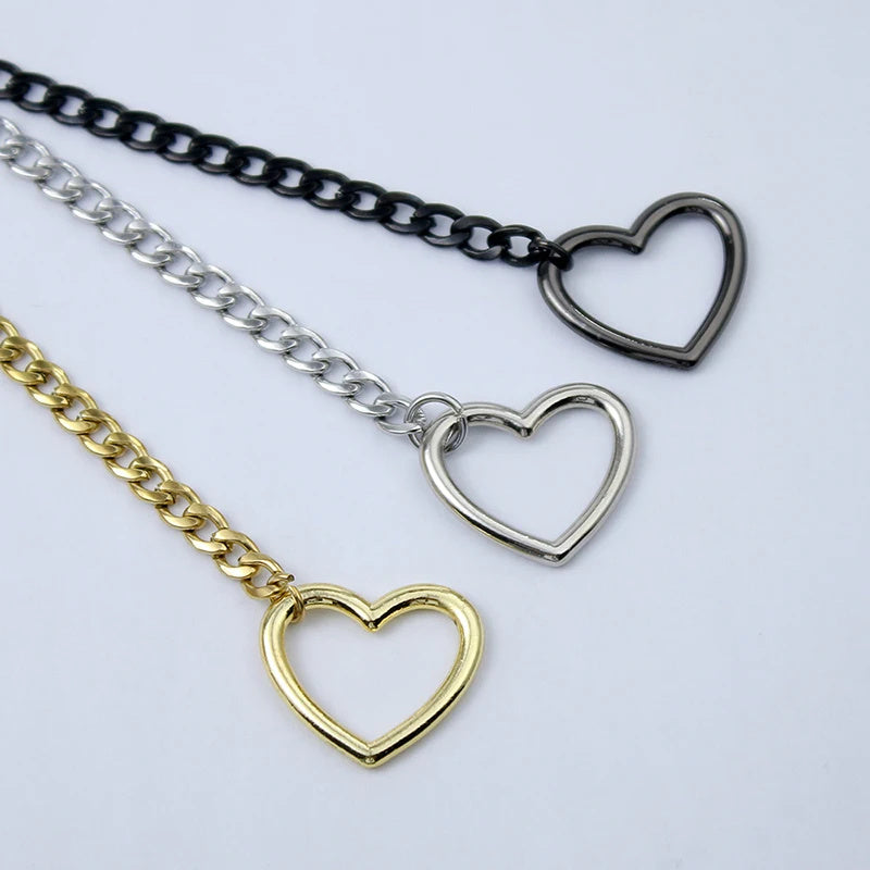 New Slip Chain Necklace  Cuban Long Necklace Adjustable Heart Shaped Lock Core With Key