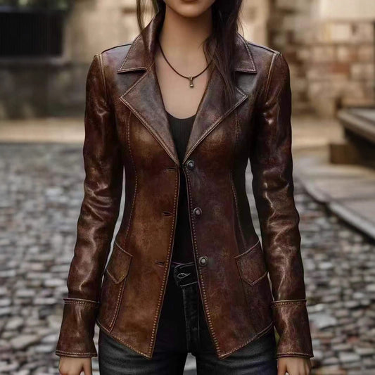 Chic Retro Cool Biker Leather Jacket Top