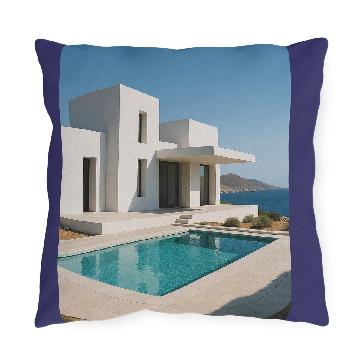 Modern Mediterranean Villa Pool Outdoor Pillow