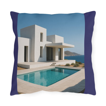 Modern Mediterranean Villa Pool Outdoor Pillow