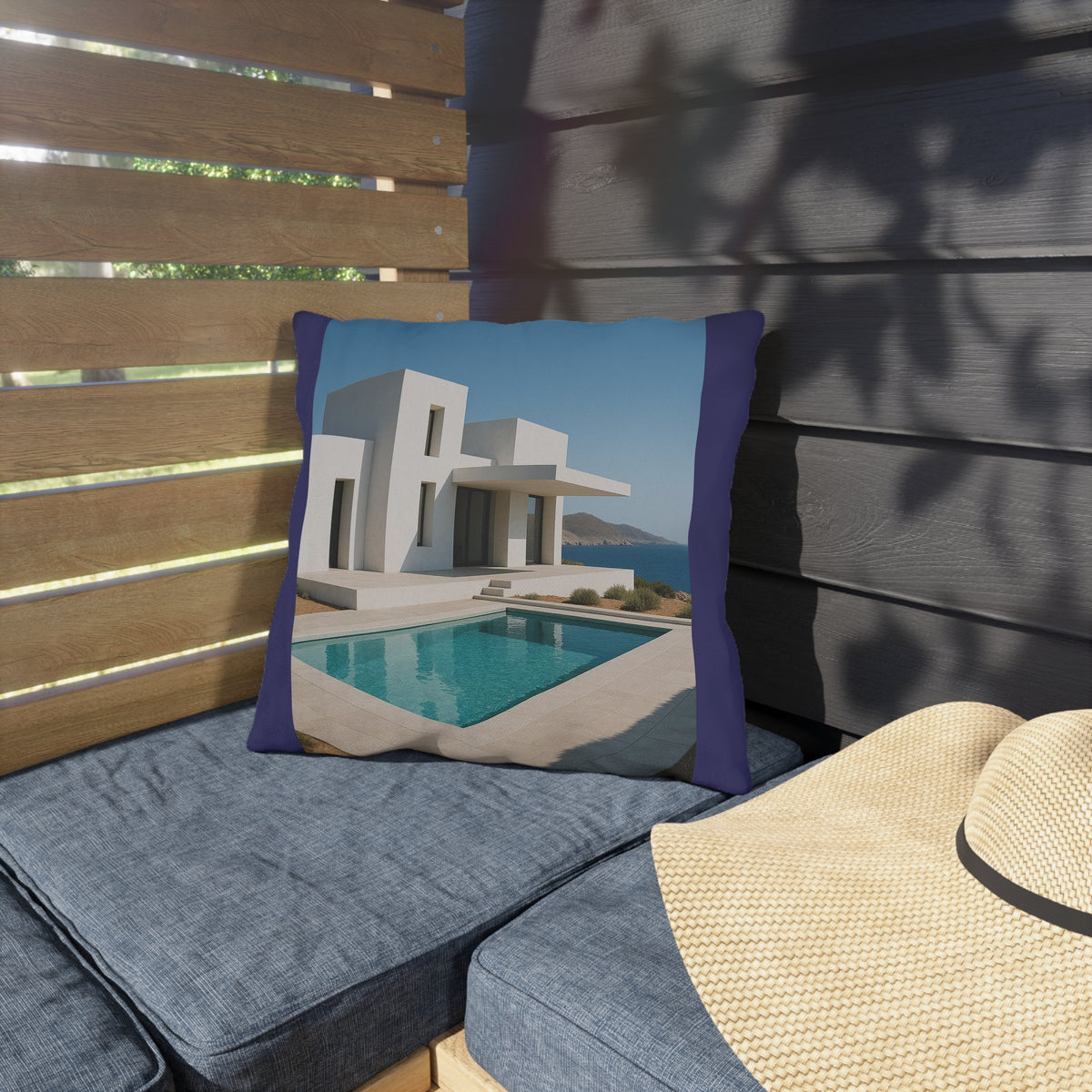 Modern Mediterranean Villa Pool Outdoor Pillow
