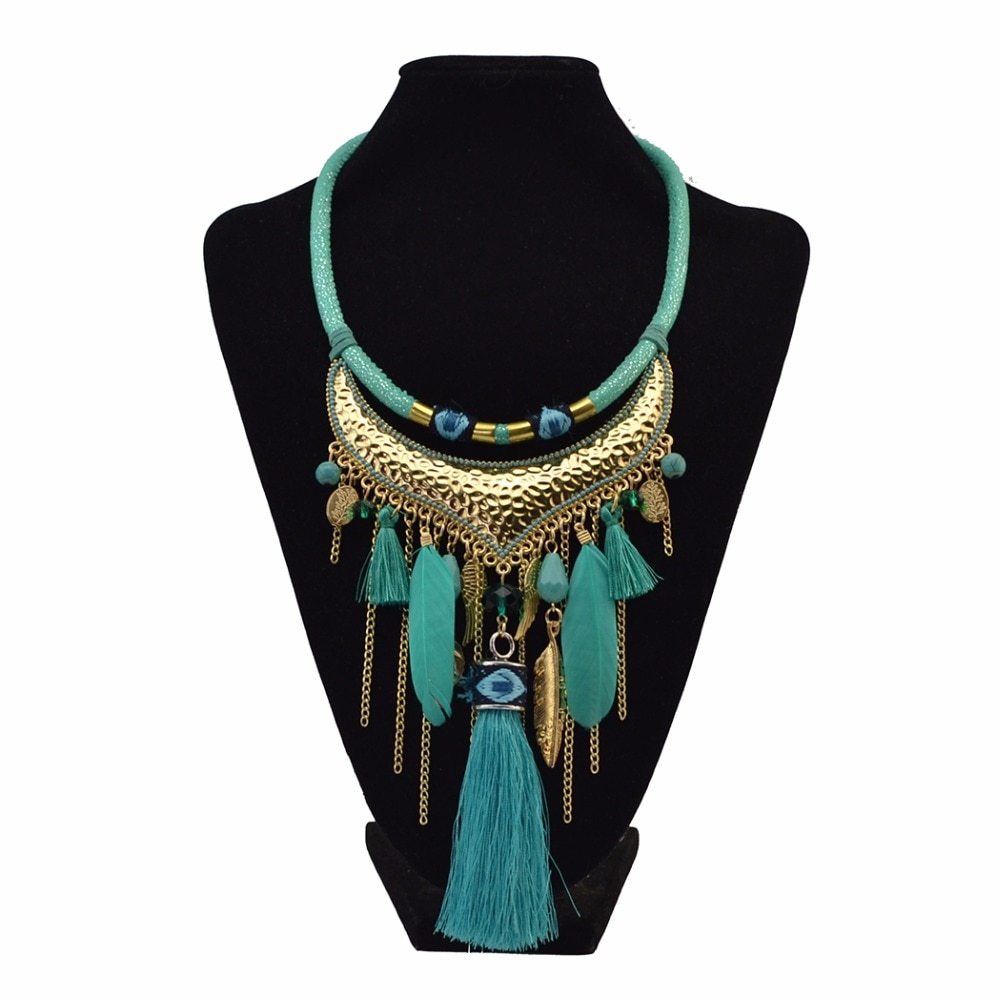 Original jewelry feather leaf tassel necklace