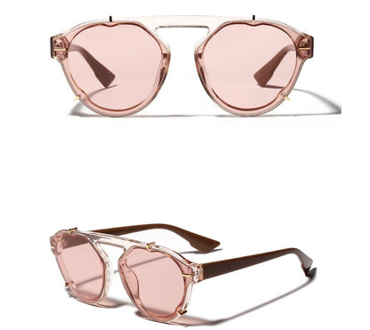 Ladies sunglasses new wave retro Korean version round frog mirror big box sunglasses - fizzle