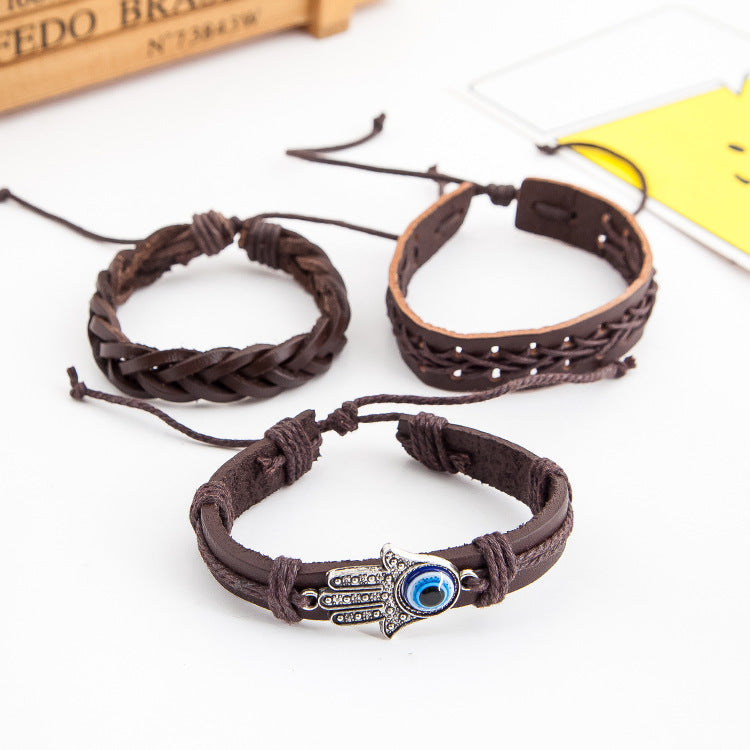 Palm eye leather men's bracelet