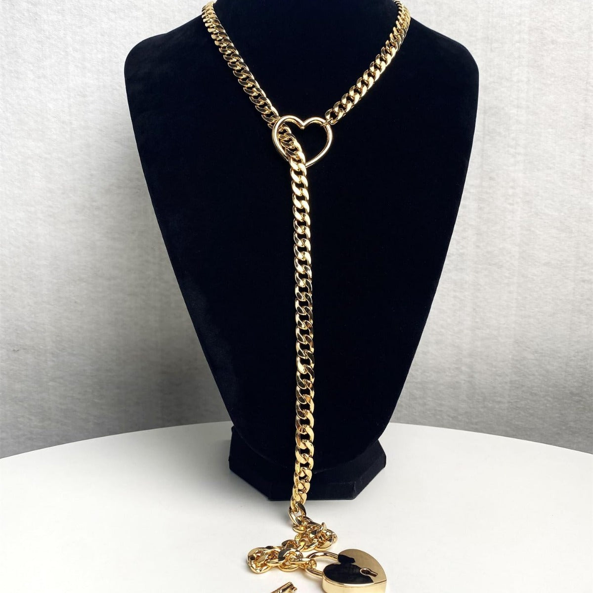 New Slip Chain Necklace  Cuban Long Necklace Adjustable Heart Shaped Lock Core With Key