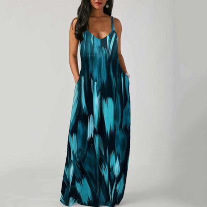 Strap-style Pocket-printed Dress